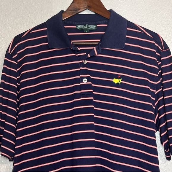 Masters Collection Polo Shirt Mens Large Logo Blue Red Striped Short Sleeve - Picture 2 of 12